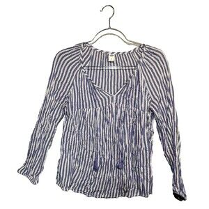 Old Navy Striped Long Sleeve V-Neck Tassel Blouse Top Shirt Women Size XS‎ Blue